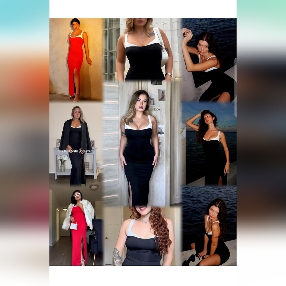 Color Clash Black and White Shapewear Dress - Picture 2 of 14